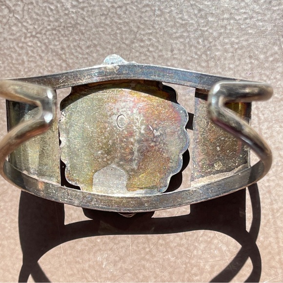 LARGE Navajo Signed Oval Turquoise Sterling Silver Vintage Cuff Bracelet - Picture 3 of 9